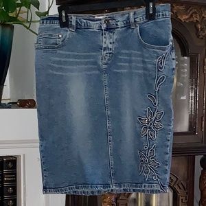 New Hydraulic Denim Blue Jean Skirt w/ Floral & Rhinestone Embroidery Size  5/6